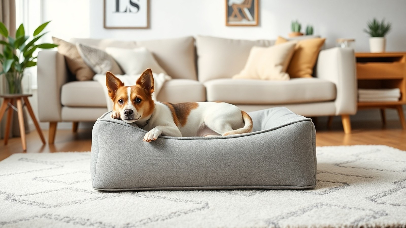 cama box para cachorro em sala confortavel