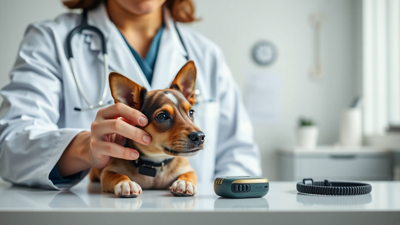 veterinario mostrando microchip e gps pet
