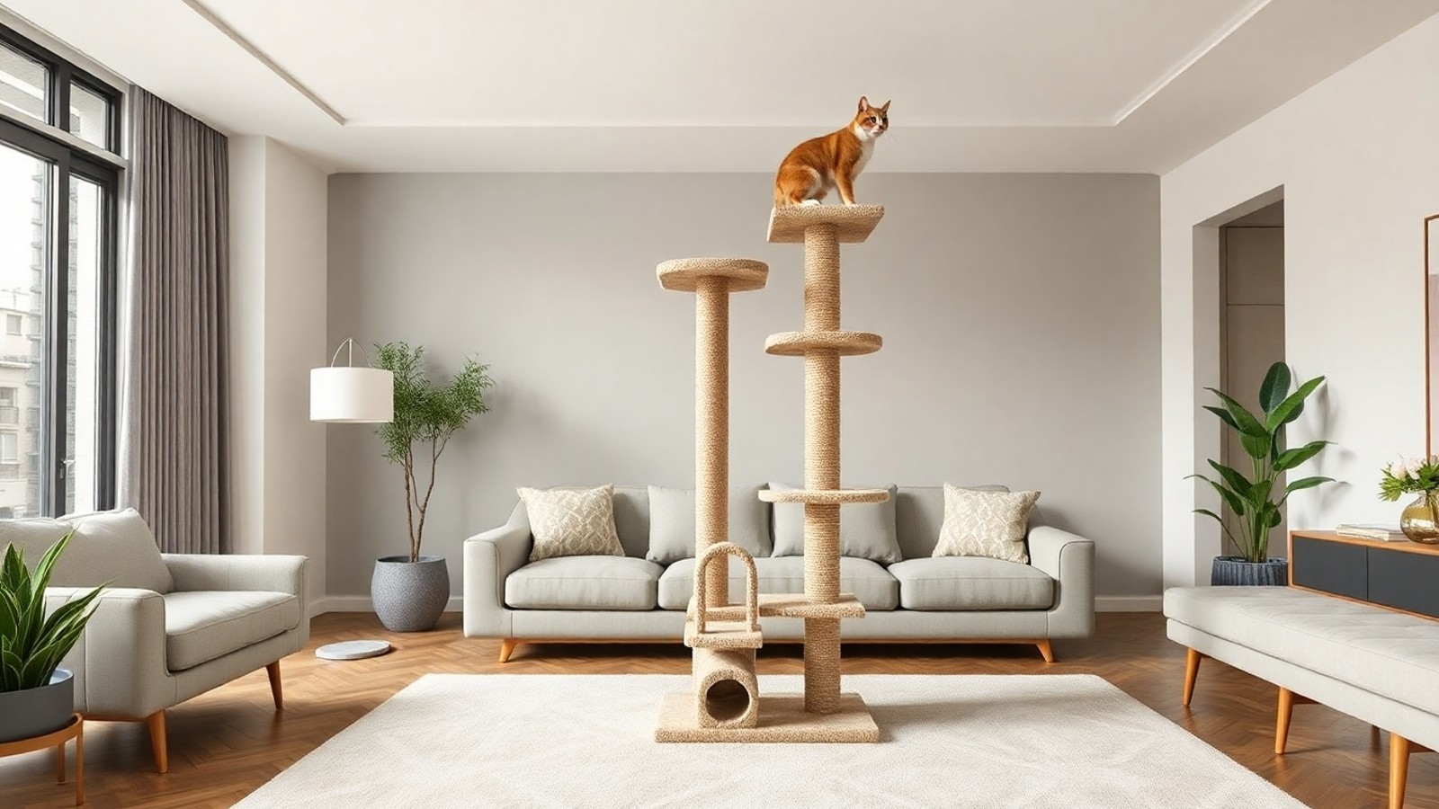 arranhador gigante para gatos sala moderna