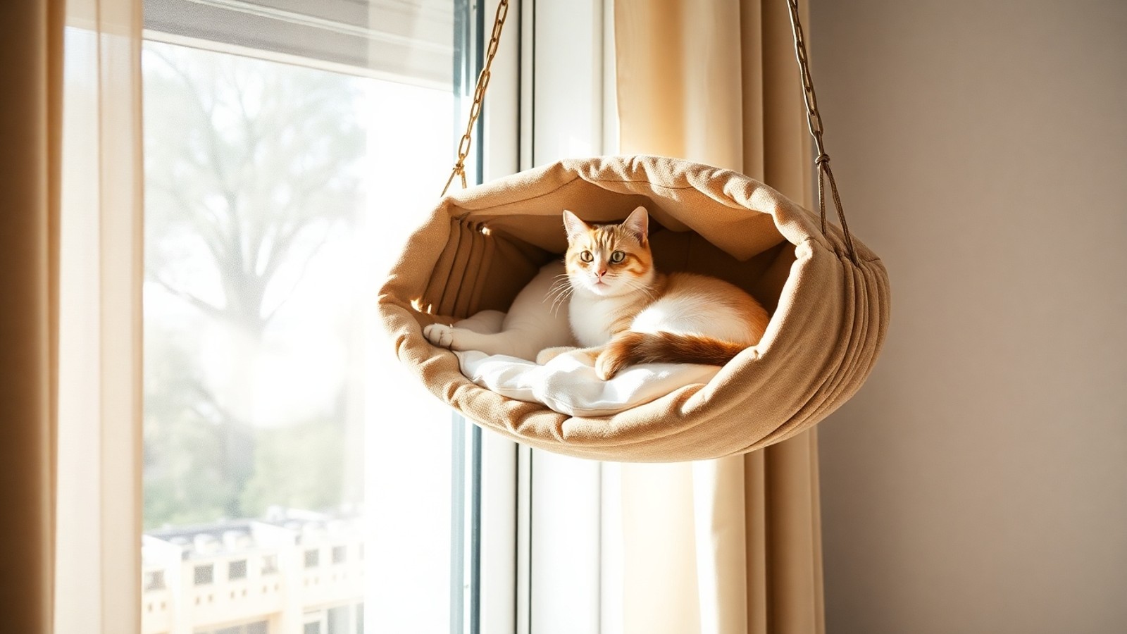cama gato suspensa na janela