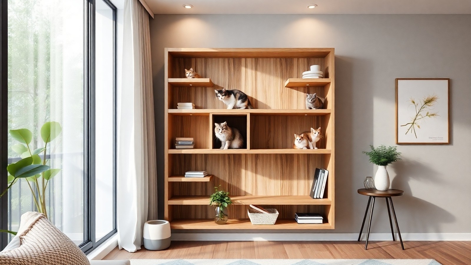 casa de gato na parede sala moderna