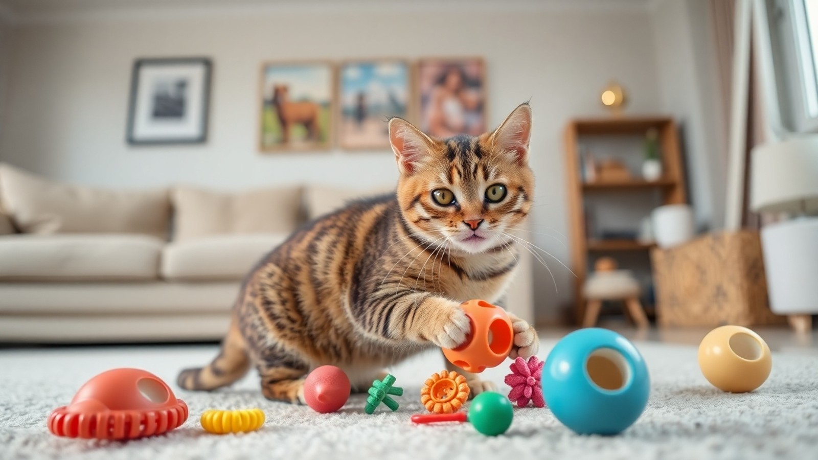 gato brincando com brinquedos interativos