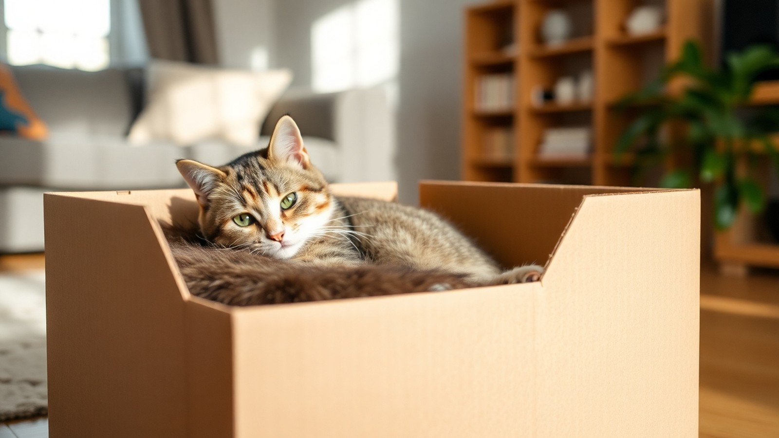 gato descansando em caixa de papelao