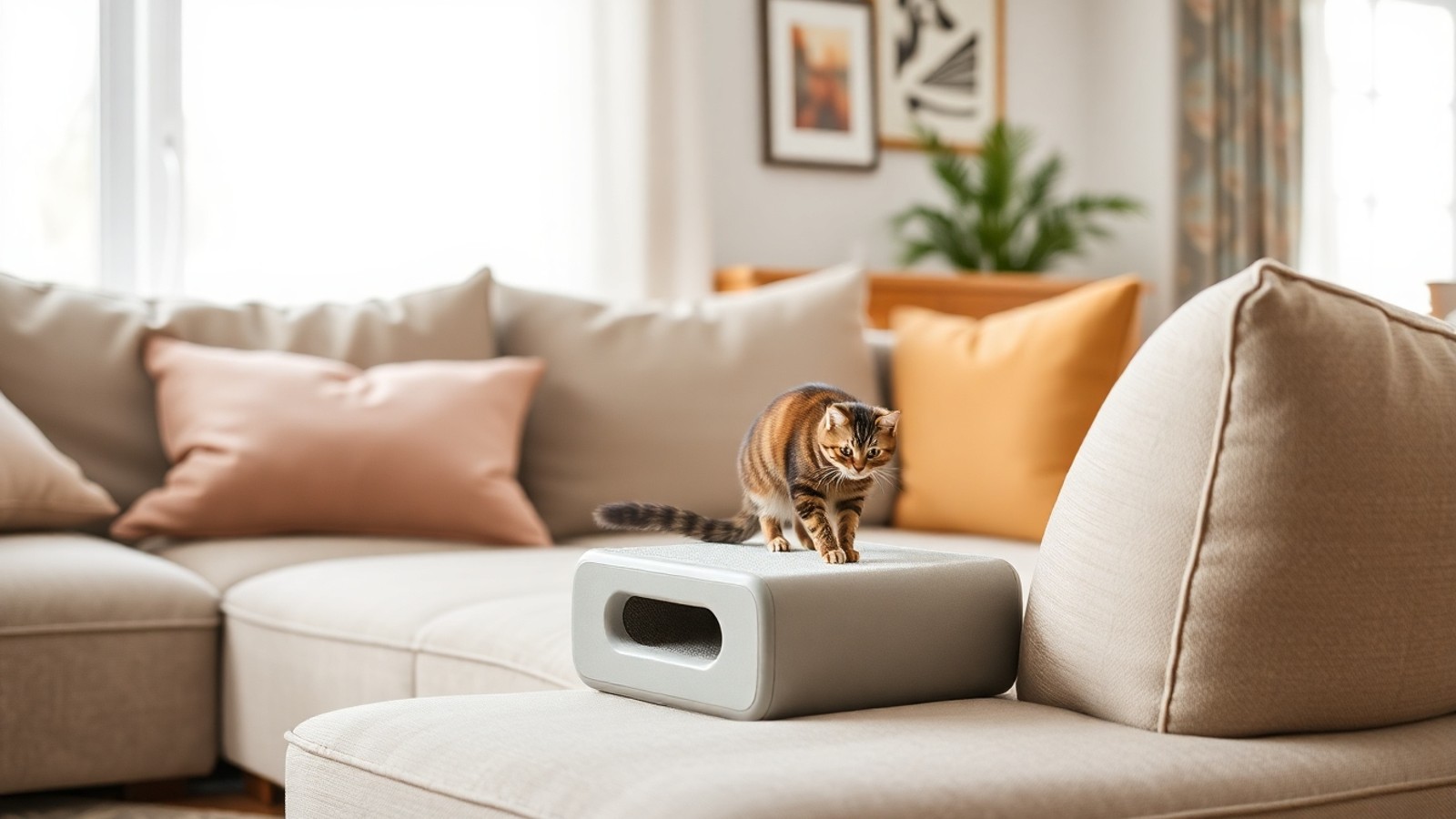 gato usando arranhador para sofa