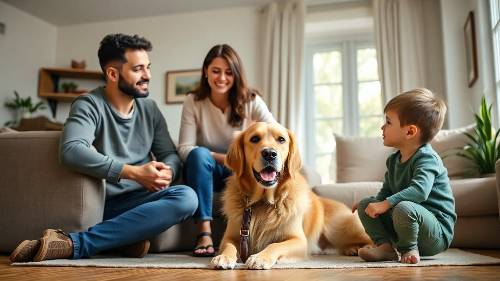 cachorro golden retriever crianca familia