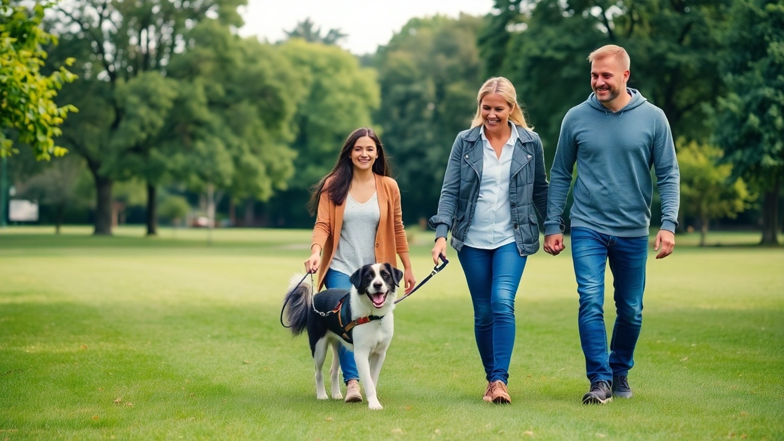 familia passeando com cachorro