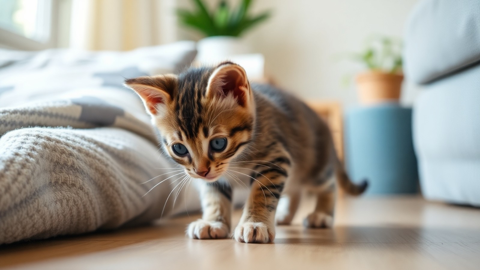 gato de 2 meses explorando casa