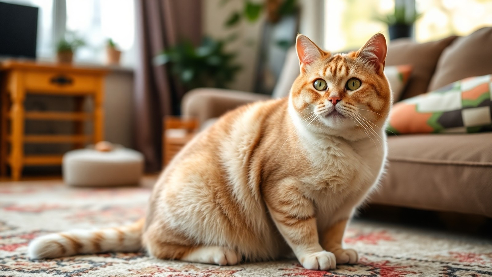 gato gordo em sala confortavel