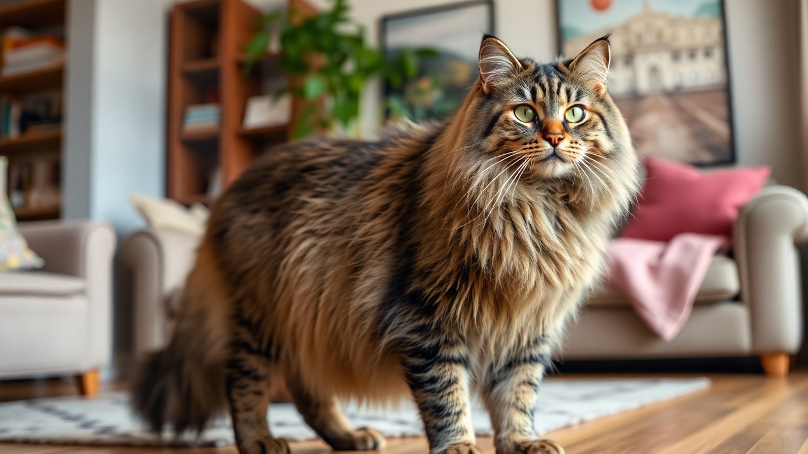 gato maine coon majestoso em sala confortavel