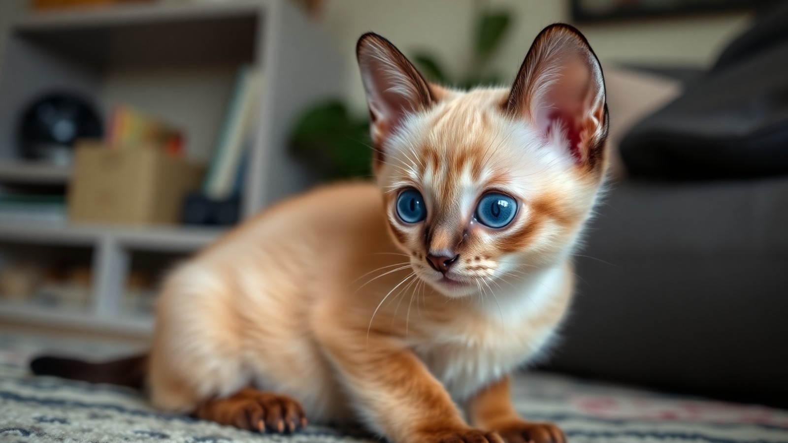 gato siames filhote em casa