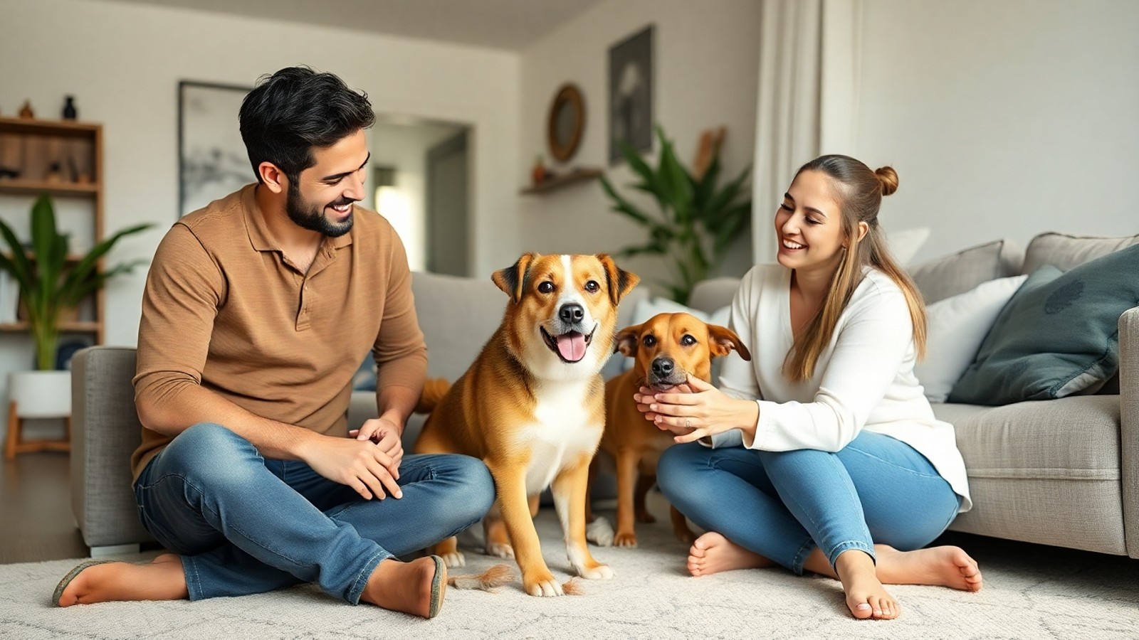 familia cuidando do cachorro