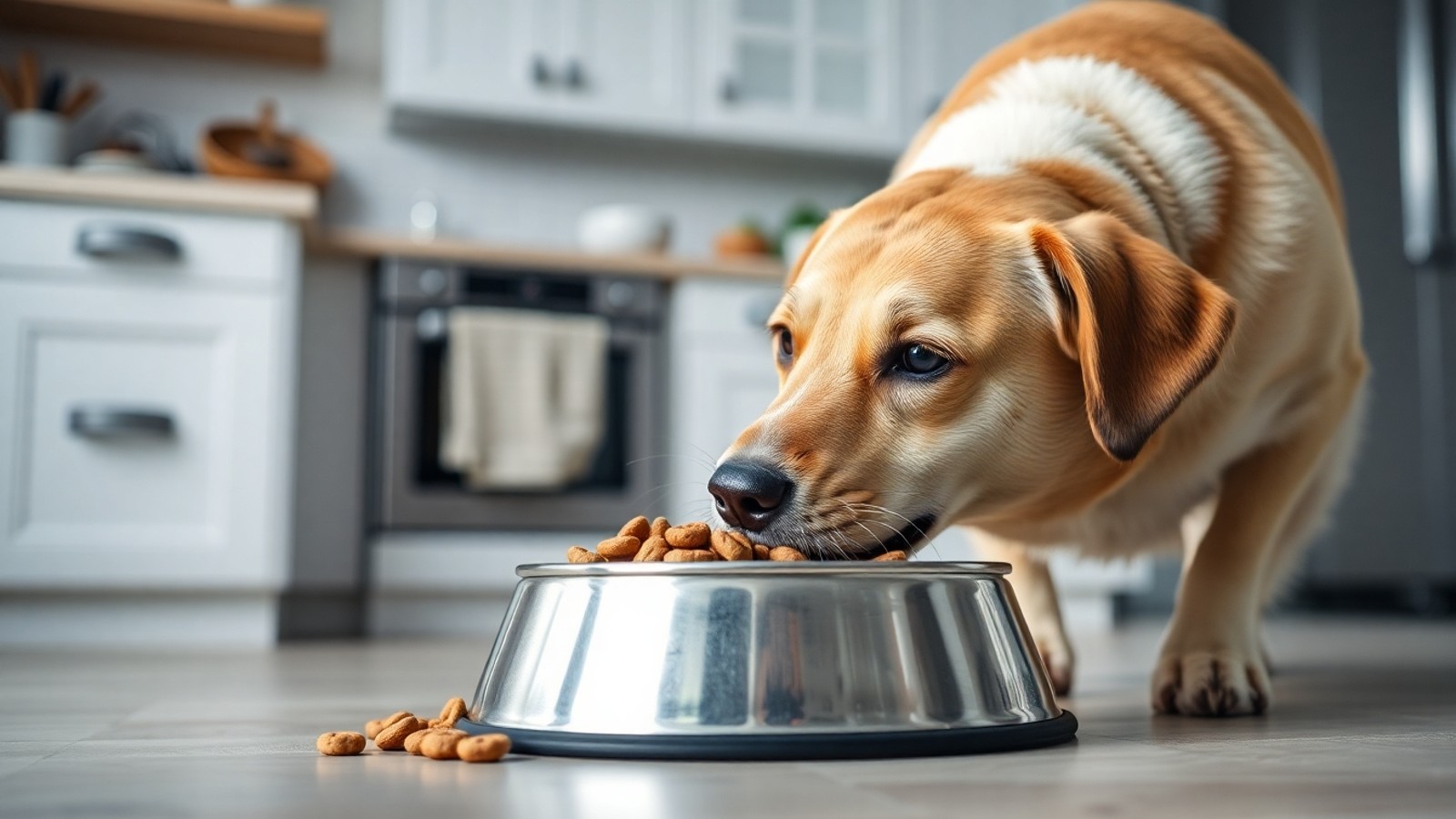 cachorro comendo racao em casa