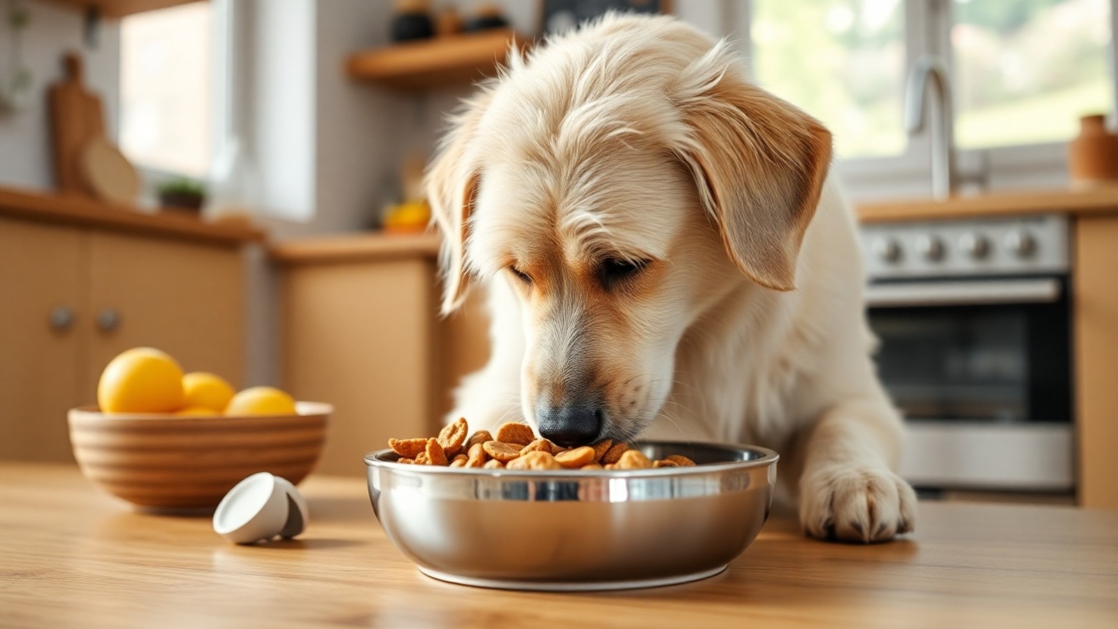 cachorro idoso comendo racao senior