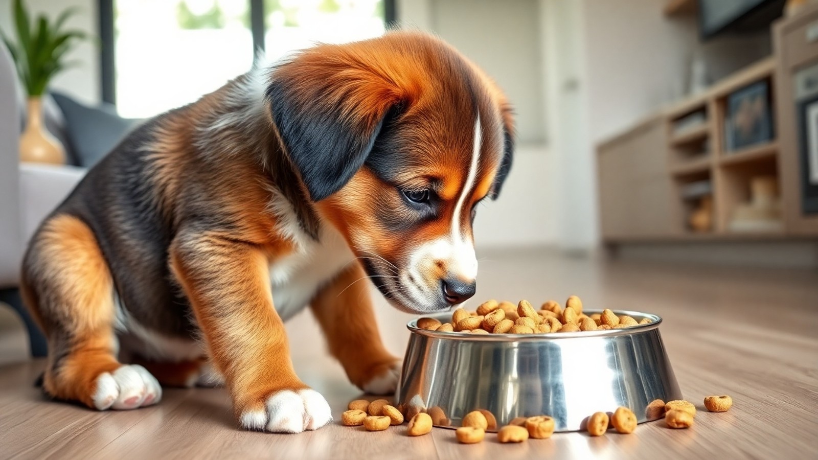 filhote porte grande comendo racao