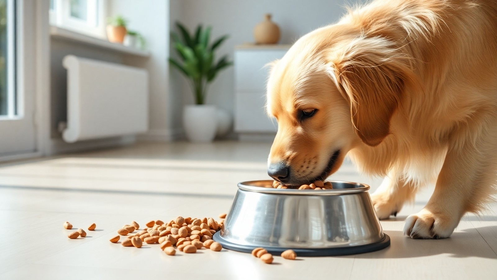 golden retriever comendo racao