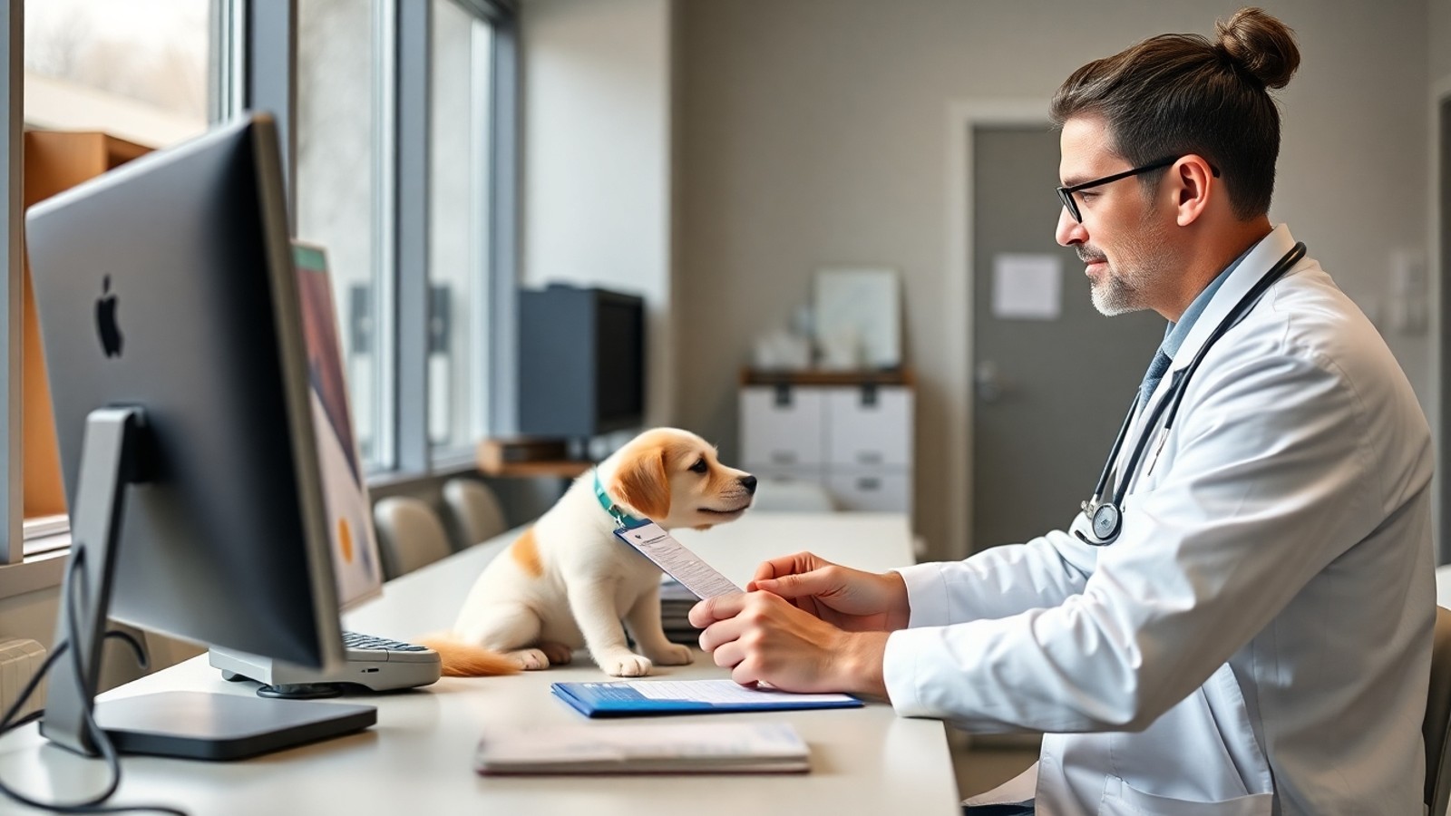 veterinario verificando registro oficial